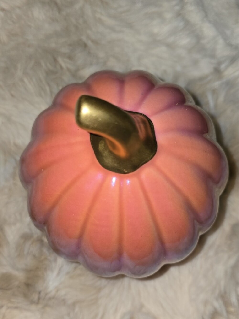 Crescent Pink Ombre Ceramic Pumpkin with Gold Stem - Picture 2 of 3